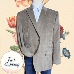 CHAPS Mens 46R Beige Sand Velvet Blazer Sport Coat Two Button Suit Jacket